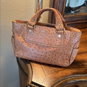 Celine Tan Ostrich Leather Satchel